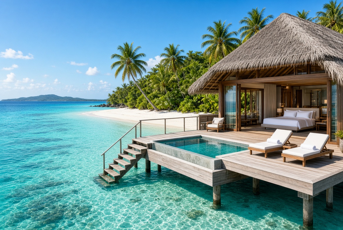 Overwater villa with a lagoon pool
